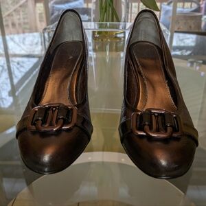 Sofft Copper Bronze Leather Heels with Buckle Detail 8